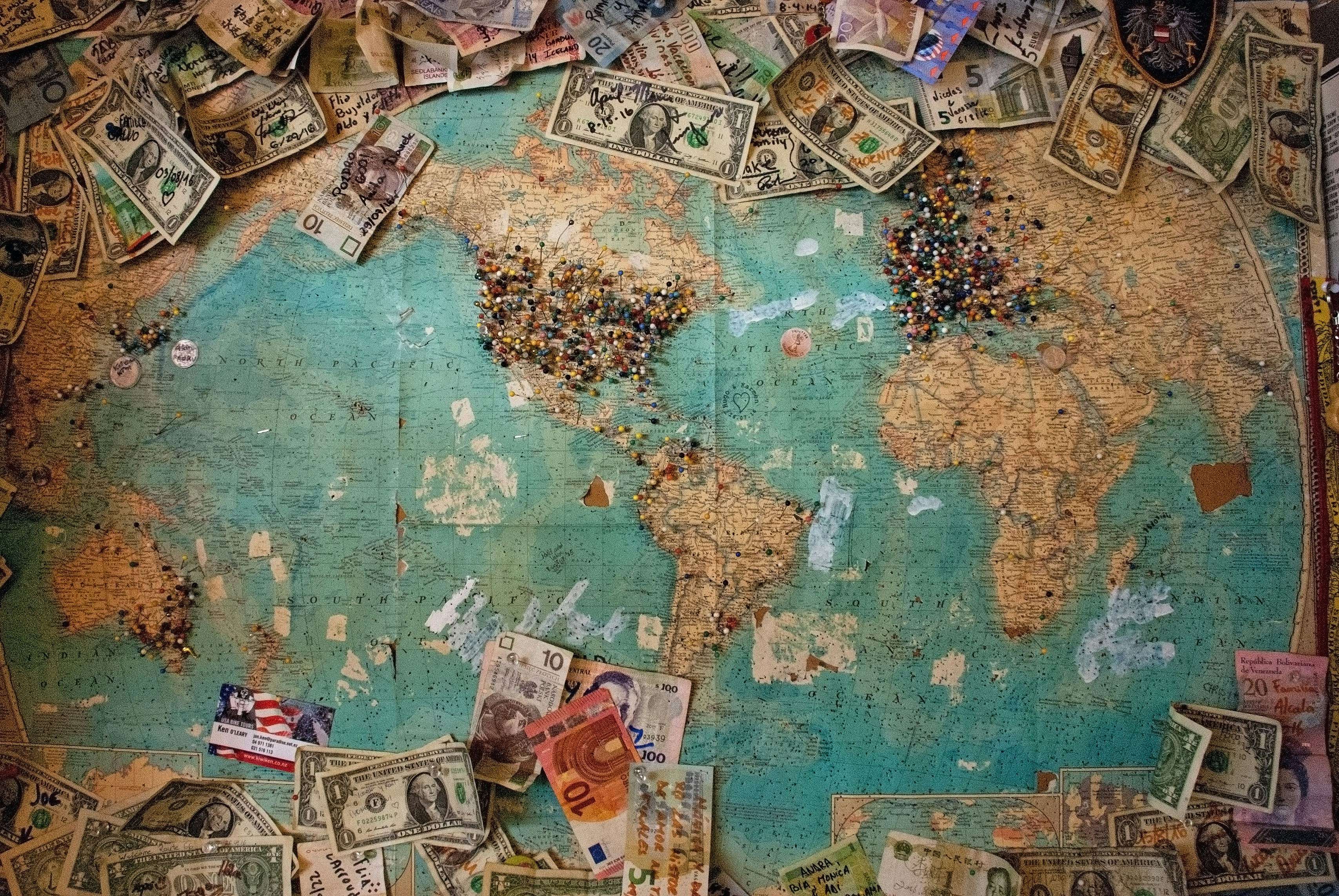dollars tag on the world map