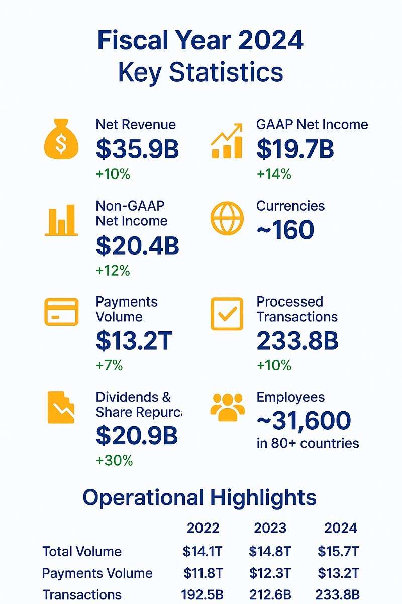 Infographic summarizing Visa Inc.’s Fiscal Year 2024 key statistics and operational highlights